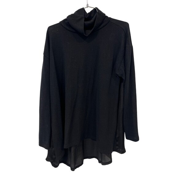 DG2 Diane Gilman Brushed Sweater Knit Drape Back Turtleneck Top Size Large Black - Picture 2 of 8